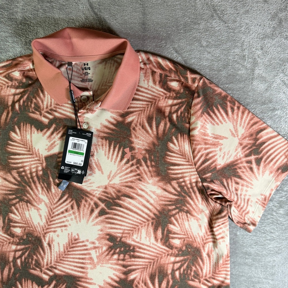Under Armour AOP Palm Leaf UPF Short Sleeve L Loose Fit Mens Golf Polo Shirt